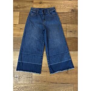 Olivia Palermo + Chelsea28 Braided Waist Wide Leg Raw Hem Denim Culottes Sz 4